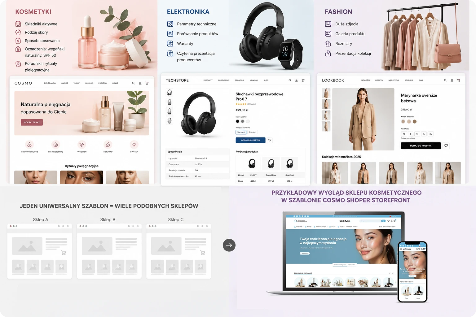 Przykładowy wygląd sklepu kosmetycznego w szablonie COSMO Shoper Storefront